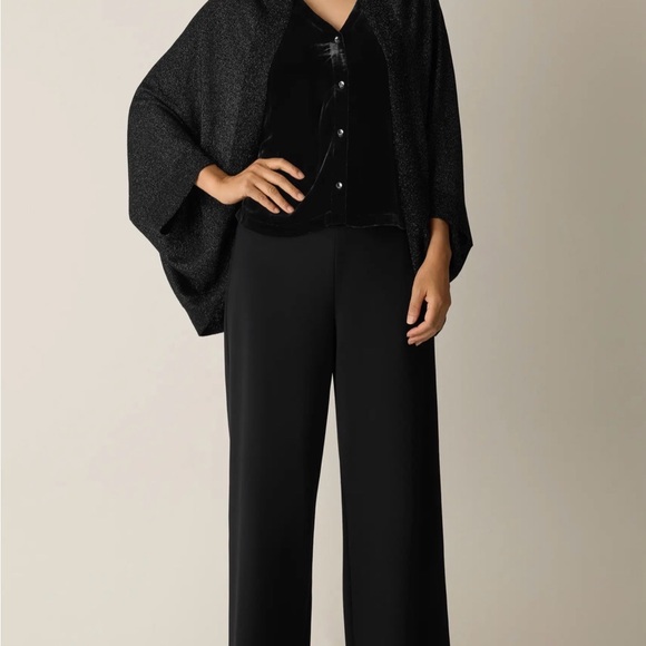 Eileen Fisher Sweaters - Eileen Fisher Black Shimmer Metallic Merino Wool Blend Wrap
